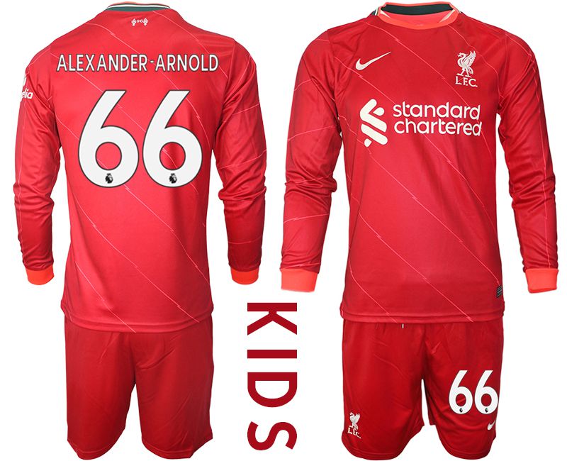 Cheap Youth 2021-2022 Club Liverpool home red Long Sleeve 66 Soccer Jersey